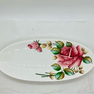 VTG MCM Lefton Americana Rose Oval Serving Tray/Plate Japan #160 12” L X 5.5” W
